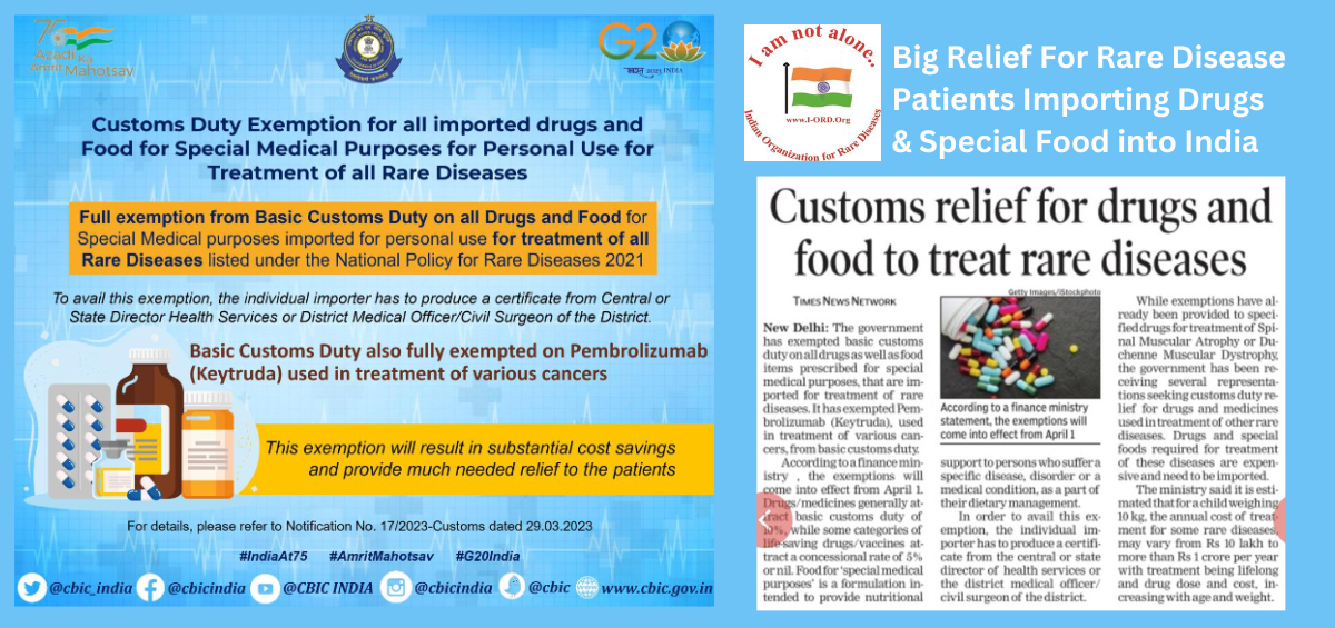 Customs Duty Waived on Import of Rare Disease Drugs & Special Food