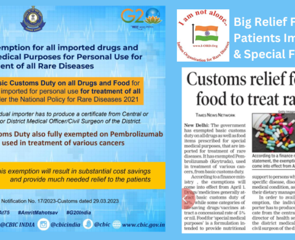Customs Duty Waived on Import of Rare Disease Drugs & Special Food