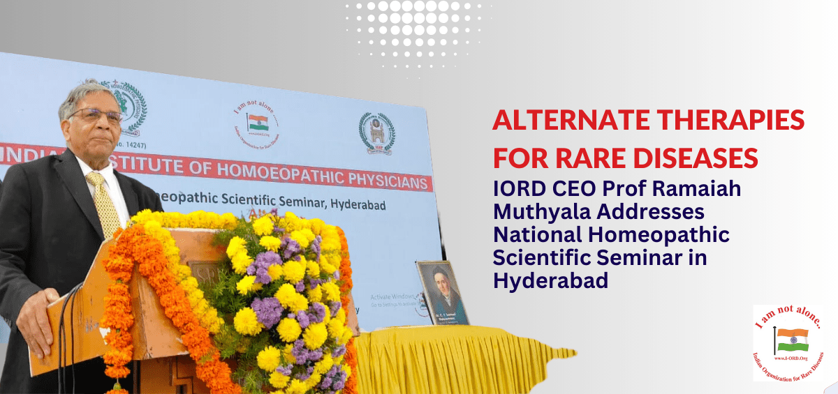 Ramaiah Muthyala, President & CEO, Indian Organization for Rare Diseases delivers a talk at the National Homeopathic Scientific Seminar-24 in Hyderabad.