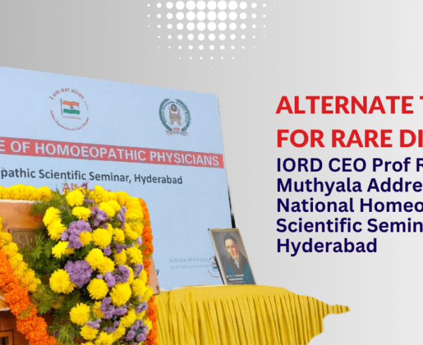 Ramaiah Muthyala, President & CEO, Indian Organization for Rare Diseases delivers a talk at the National Homeopathic Scientific Seminar-24 in Hyderabad.