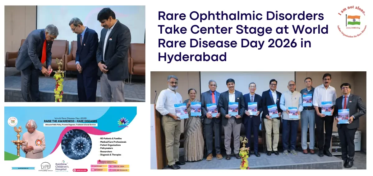 Inaugural session of World Rare Disease Day 2026 conference in Hyderabad, with experts from IORD, LVPEI, and Rainbow Children’s Hospital