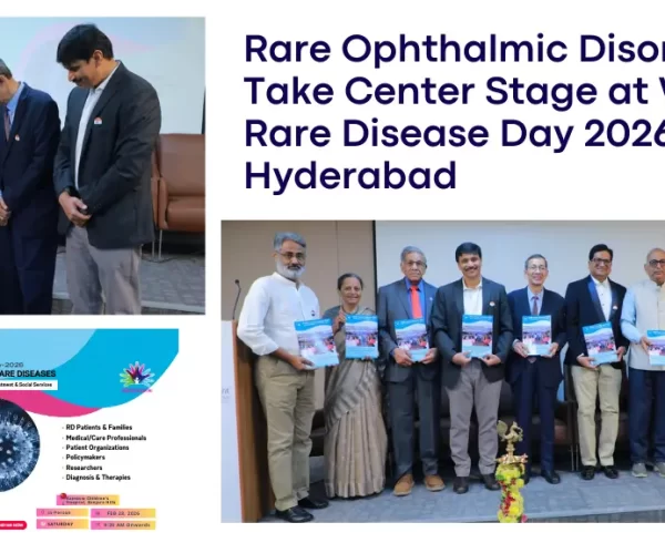 Inaugural session of World Rare Disease Day 2026 conference in Hyderabad, with experts from IORD, LVPEI, and Rainbow Children’s Hospital