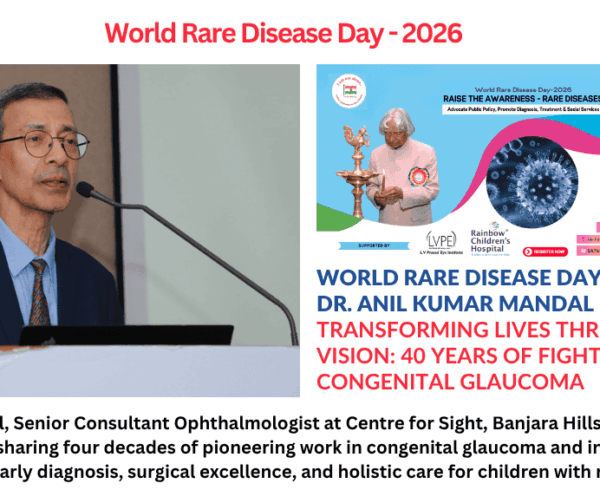 Dr. Anil Kumar Mandal, Senior Consultant Ophthalmologist at Centre for Sight, Banjara Hills, delivered a powerful keynote address at IORD’s World Rare Disease Day 2026.