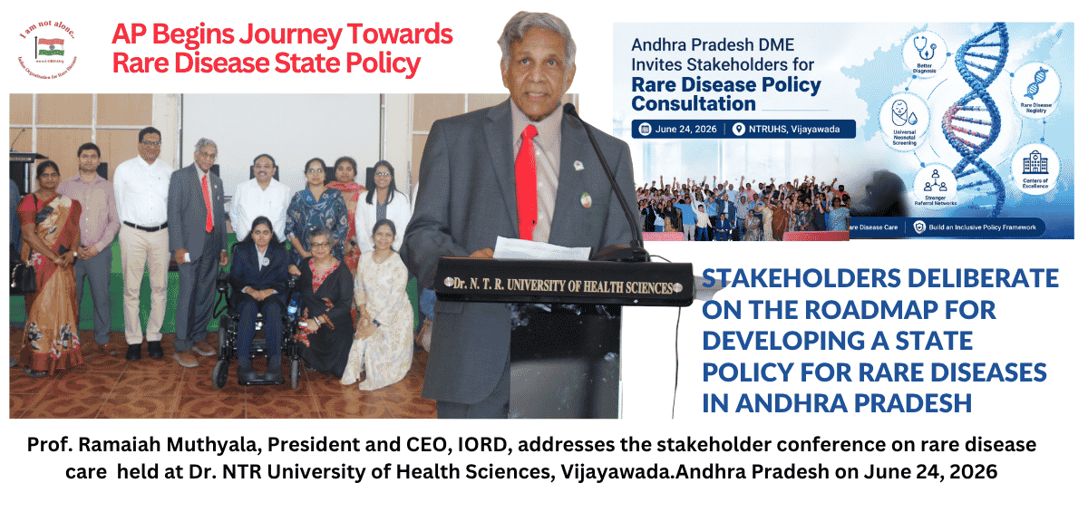 1. Prof. Ramaiah Muthyala, President and CEO, IORD, addresses the stakeholder conference on rare disease care in Andhra Pradesh.